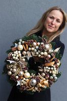 bardzo bogaty złoty wianek świąteczny, Złote Święta, śr.45cm 