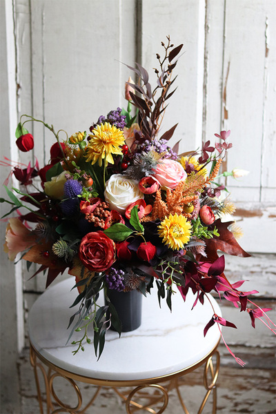 Jesienna Pogoda, kolorowy bukiet nagrobny, wys.54cm