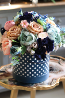 Flamenco Pink&Blue, piękny flowerbox w groszki, wys.34cm