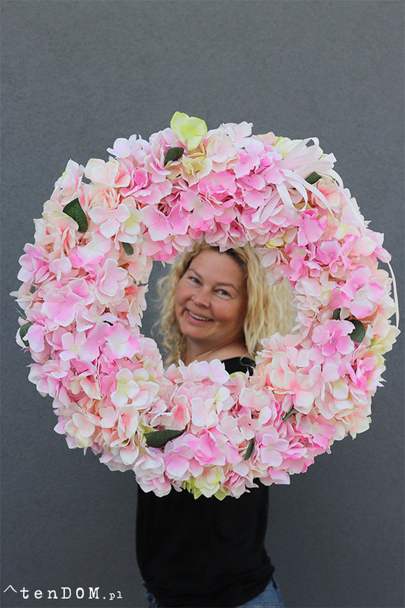 duży wianek na drzwi Hortensja Różowa New, śr.56cm 