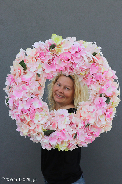 duży wianek na drzwi Hortensja Różowa New, śr.56cm 