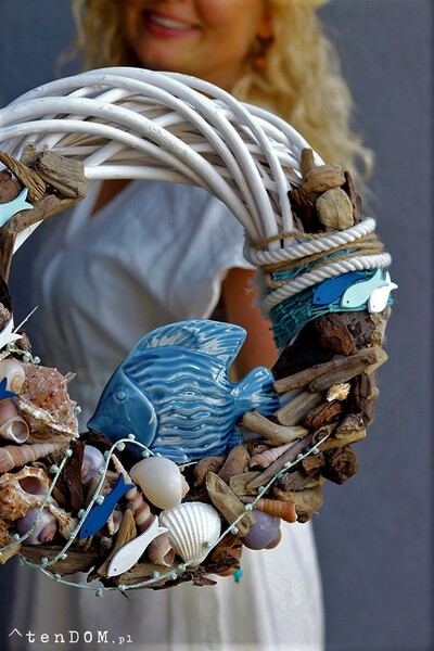 Grot, marynistyczny wianek z ceramiczną rybą, śr.36cm