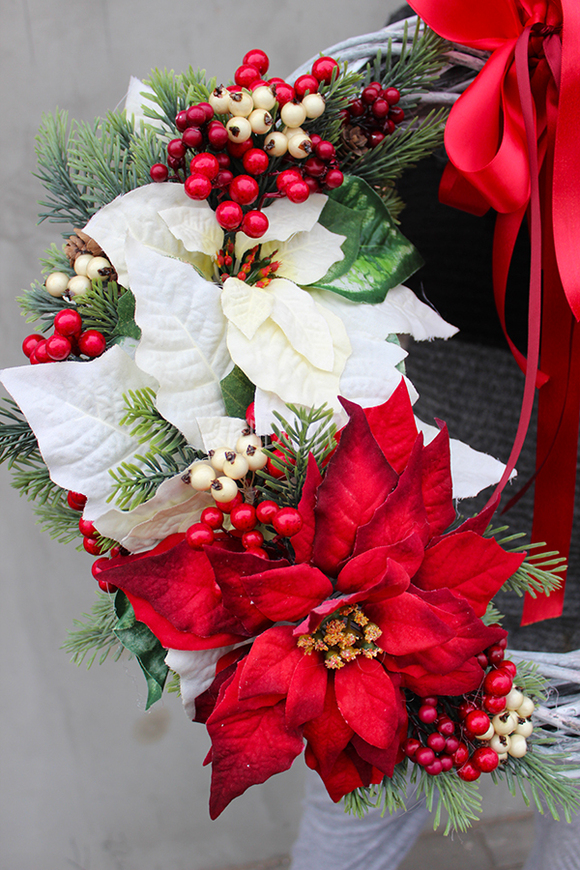 Gwiazda Betlejemska wianek / stroik dekoracyjny, śr.48cm