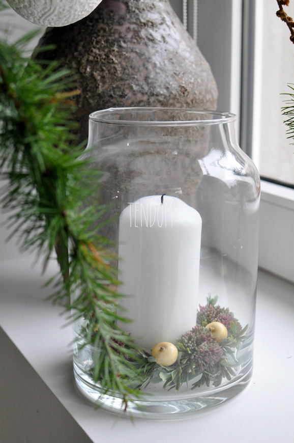 lampion szklany Florentyna ze świecą i stroikiem, wys. 23cm