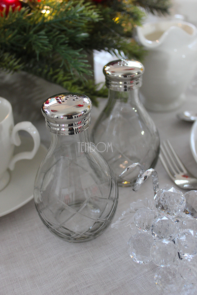 Glamour solniczka i pieprzniczka z tacką, wys.13cm