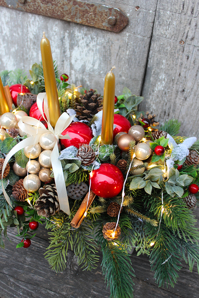 kompozycja świąteczna / stroik Przy Stole, wys.36cm 