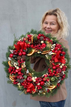 Christmas Decor z lampkami led (ciepłe światło) wianek świąteczny, śr.48cm