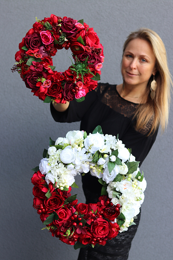 Czerwona Milanda, piękny wianek na drzwi, śr.30cm 