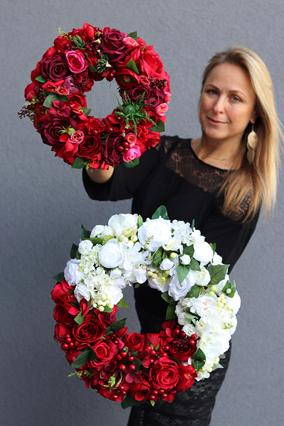 Czerwona Milanda, piękny wianek na drzwi, śr.30cm 