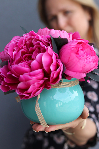 Mini Peonie, kompozycja kwiatowa / bukiet, wys.19cm,śr.19cm 