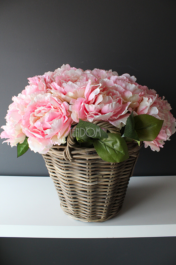 bardzo bogaty kosz z różowymi peoniami Provance wys.48cm 