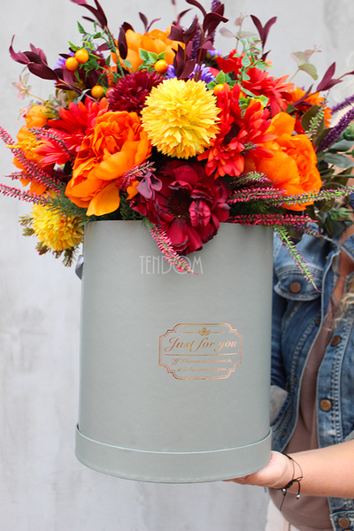 Energia Jesieni, kompozycja kwiatowa / bukiet / Flowerbox wys.55cm 