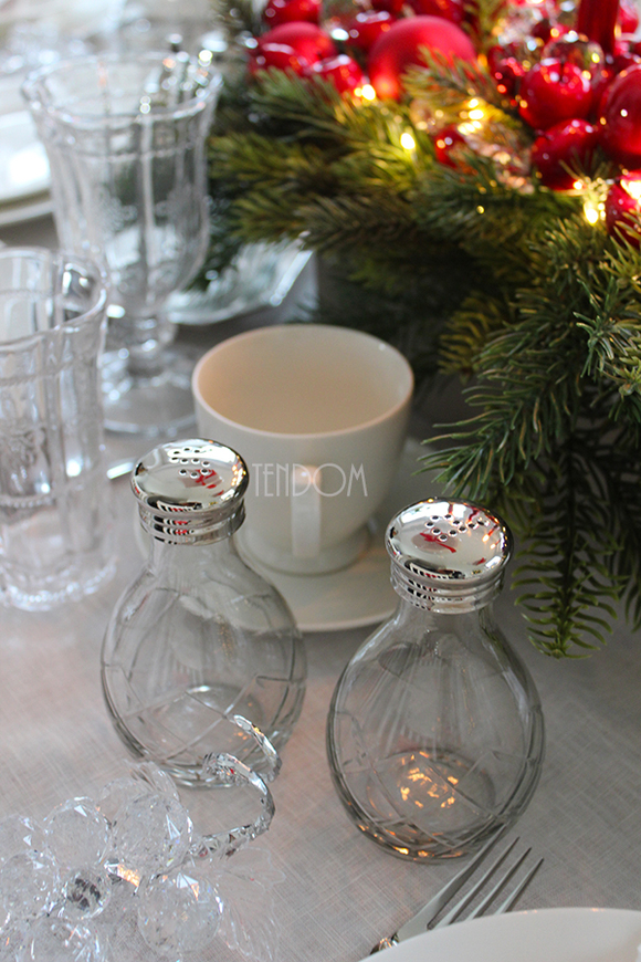 Glamour solniczka i pieprzniczka z tacką, wys.13cm