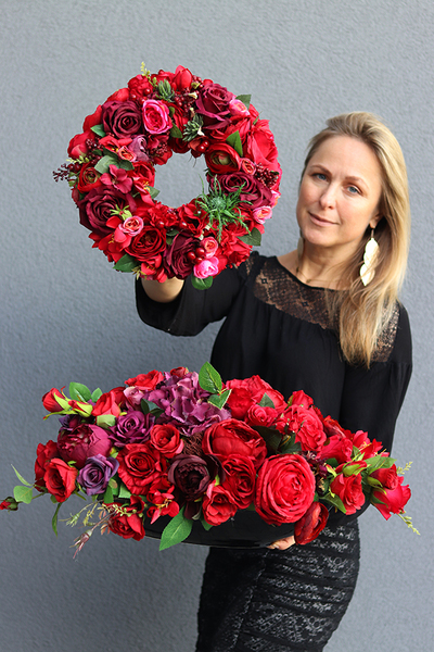 Czerwona Milanda, piękny wianek na drzwi, śr.30cm 