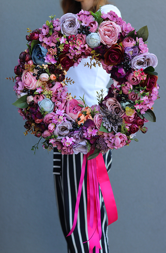 bogaty fioletowy wianek z jagodami, Pilasa, śr.44cm 