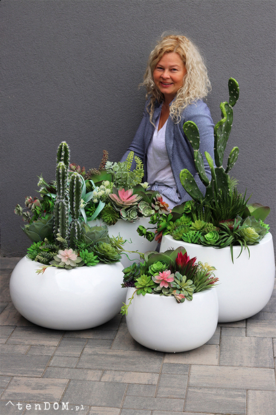 Graciana Cacti Fiberglass, sukulenty w okrągłej donicy, wys.38cm