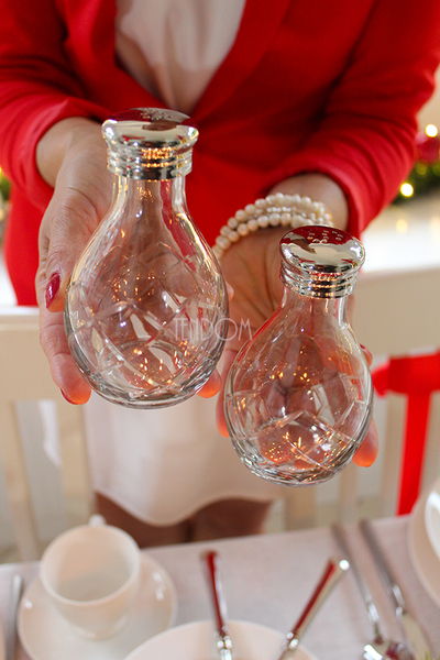 Glamour solniczka i pieprzniczka z tacką, wys.13cm