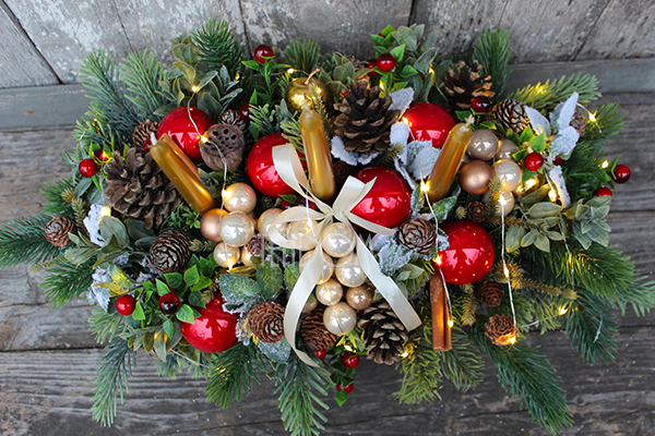 kompozycja świąteczna / stroik Przy Stole, wys.36cm 