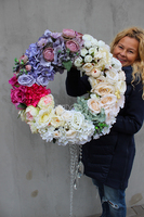 Kryształowy, mięsisty wianek na drzwi, śr.50cm