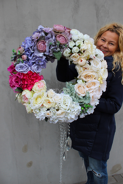 Kryształowy, mięsisty wianek na drzwi, śr.50cm