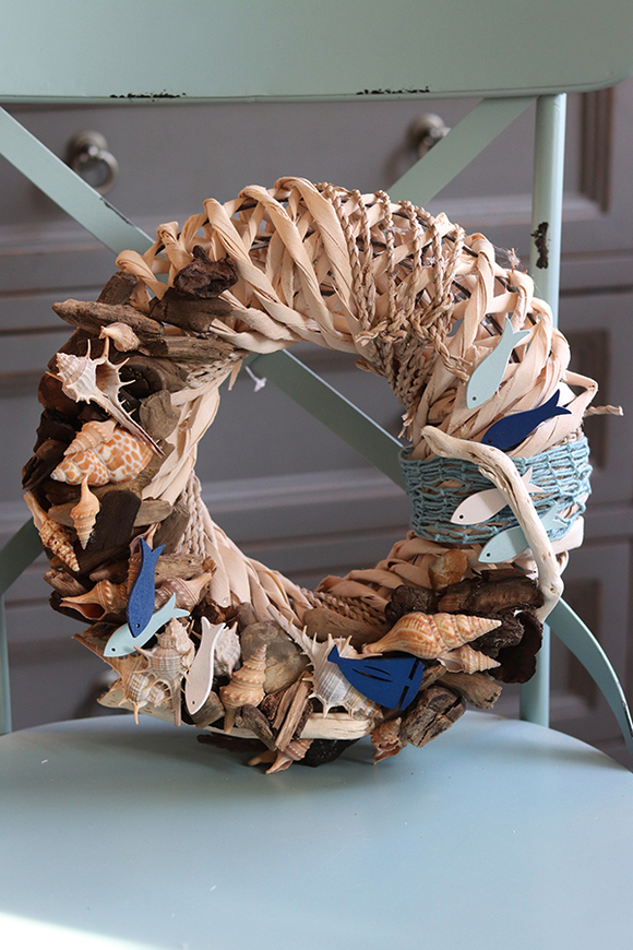 Ławica, marynistyczny wianek na drzwi z rybami, śr.28cm