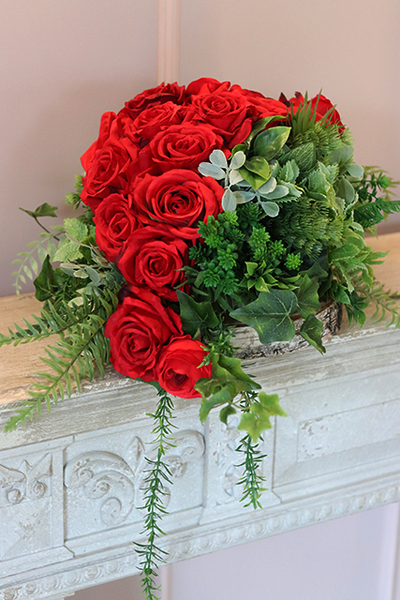 dekoracja nagrobna / wiązanka Róża na plastrze drewna, dł.40cm
