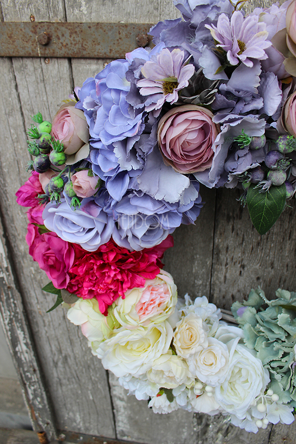 Kryształowy, mięsisty wianek na drzwi, śr.50cm