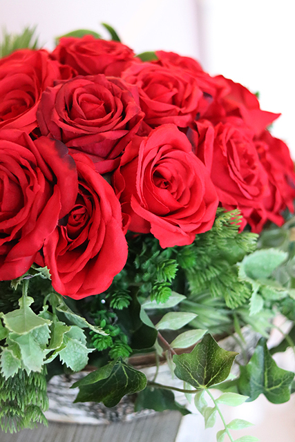 dekoracja nagrobna / wiązanka Róża na plastrze drewna, dł.40cm 