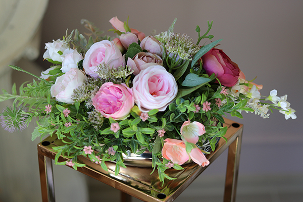 Gregia, mini kompozycja kwiatowa w lustrzanym naczyniu, wym.26x20x12cm