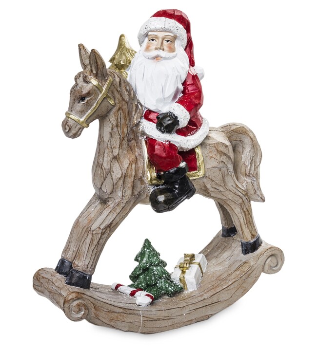 Wonderland, bożonarodzeniowa figurka, Mikołaj na koniu na biegunach (1), wym.23x19x7cm