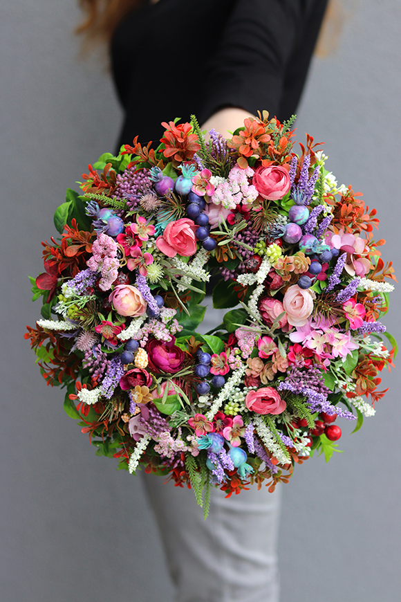 atrakcyjny kwiatowy wianek, Monisa Heather, śr.33cm