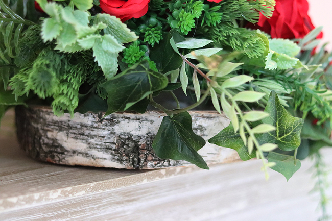 dekoracja nagrobna / wiązanka Róża na plastrze drewna, dł.40cm 