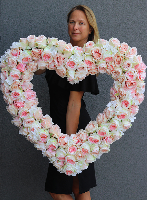 Pink Heart, duże serce z róż, wym.90x90cm 