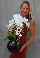 elegancki storczyk w szklanej czarnej donicy, Renata, wys.52cm