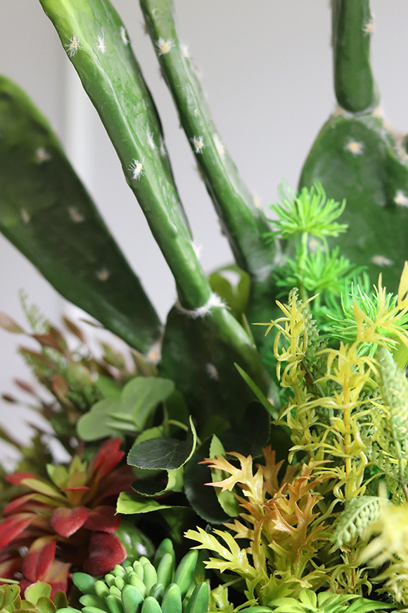 Acapulco Grande Mirror Premium, sukulenty z kaktusem w stalowej donicy, wys.91cm