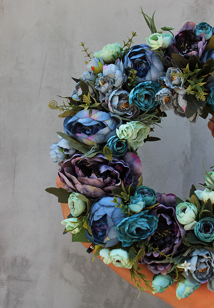 efektowny wianek na drzwi, Caryca Katarzyna Turkus, śr.43cm