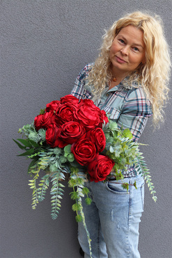 dekoracja nagrobna / wiązanka Róża na plastrze drewna, dł.40cm