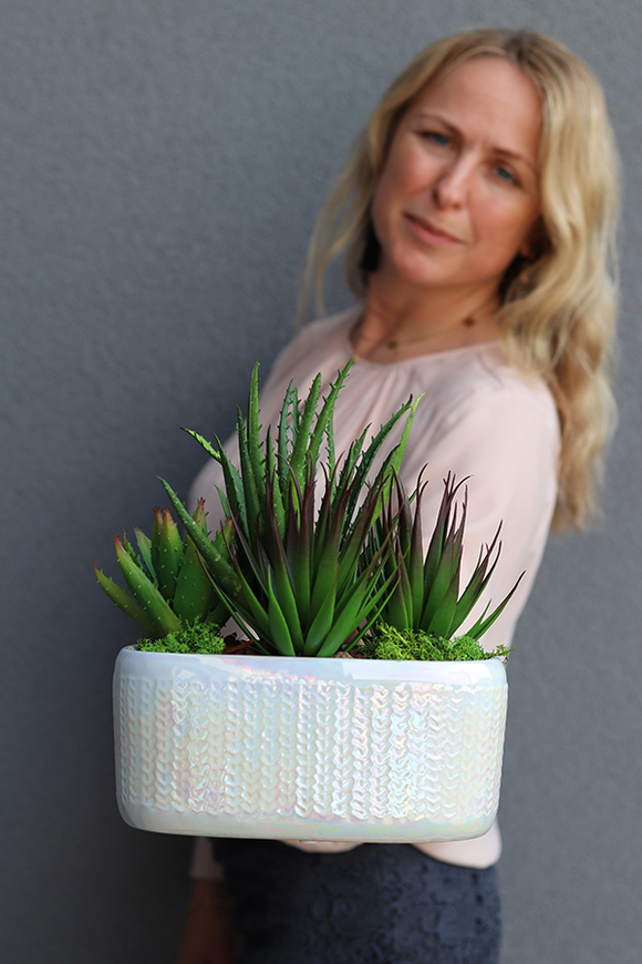 Menilla, kompozycja sukulenty w perłowej donicy, wys.30cm