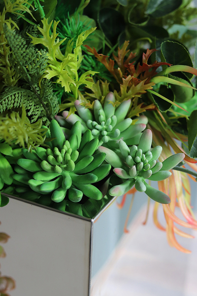 Acapulco Grande Mirror Premium, sukulenty z kaktusem w stalowej donicy, wys.91cm