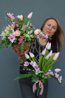 kosz wiosenny, Radosne Tulipany, wys.35cm 