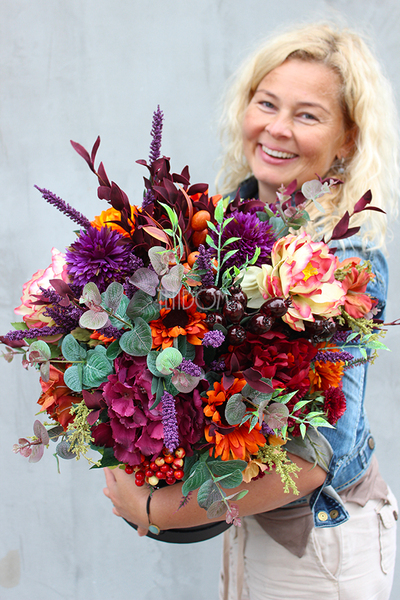 Jesienny Dom, kompozycja kwiatowa / bukiet / Flowerbox wys.55cm 