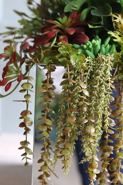 Acapulco Grande Mirror Premium, sukulenty z kaktusem w stalowej donicy, wys.91cm