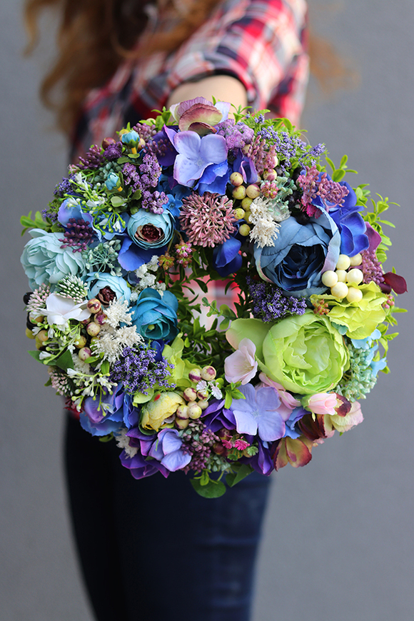 Niebieska Mgiełka, uroczy barwny wianek, śr.30cm