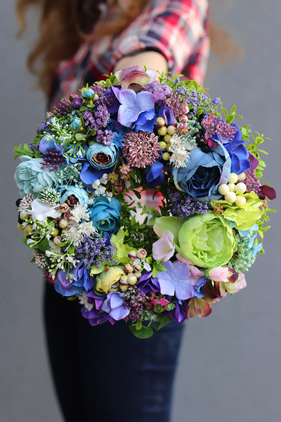 Niebieska Mgiełka, uroczy barwny wianek, śr.30cm