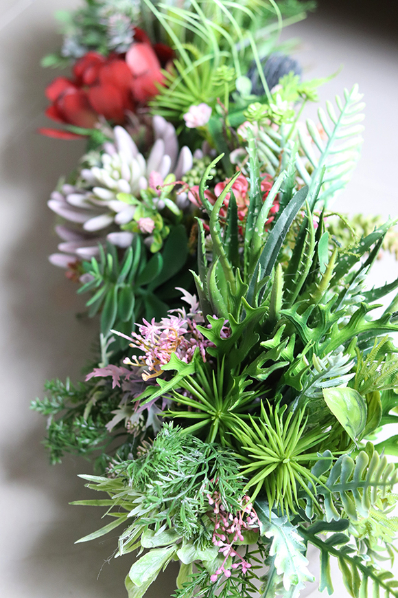 kompozycja sukulenty w długiej donicy, Hektor Togalla, dł.70cm