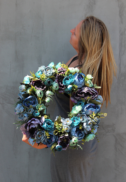 efektowny wianek na drzwi, Caryca Katarzyna Turkus, śr.43cm