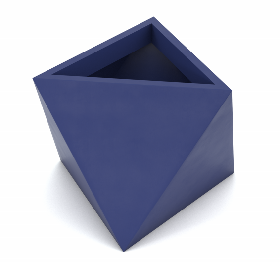 Eos, geometryczna niebieska donica z półką, wys.50x60x60cm