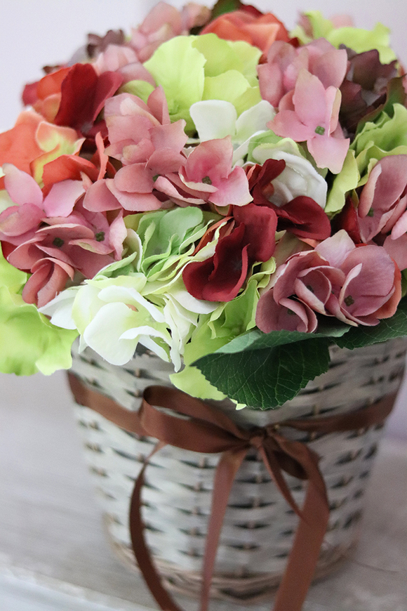 dekoracyjny kosz, Romantyczna Hortensja Złoty Brąz, wym. 27x27cm