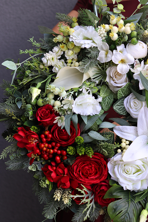 Biel i Czerwień, komplet gęstych dwukolorowych wianków 2 szt., śr.41/60cm