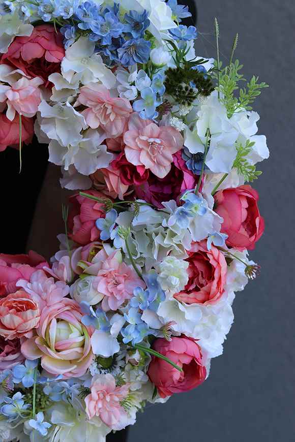 Elizja, gęsty wianek w pastelowych barwach, śr.60cm